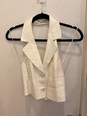 Alice + Olivia Ivory Sleeveless Notch Collar Blazer Top